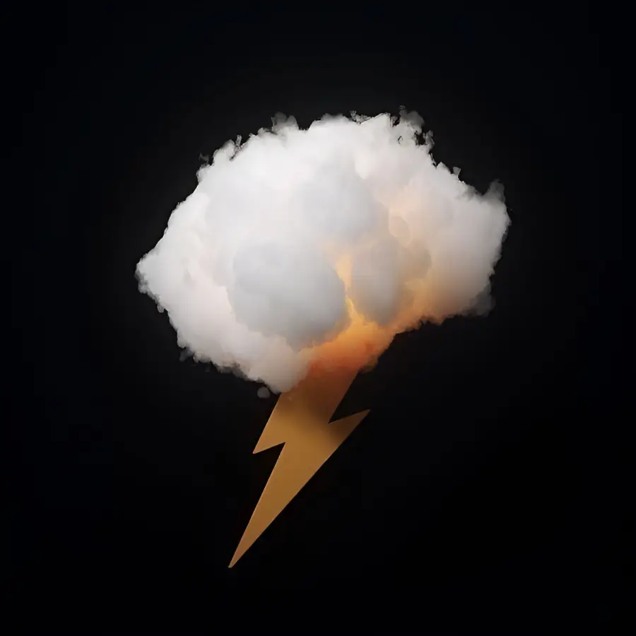Nube blanca con un rayo dorado, símbolo de PRESS
